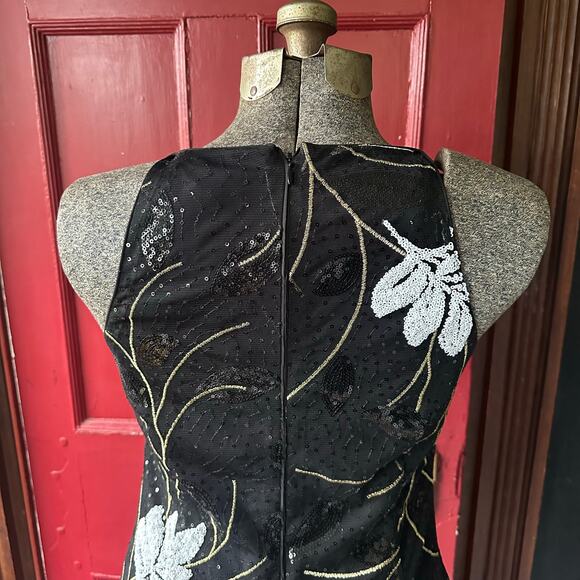 Belle Badgley Mischka Dress Gown Size 14 Black Sequin Wedding Formal Cocktail - Picture 11 of 14